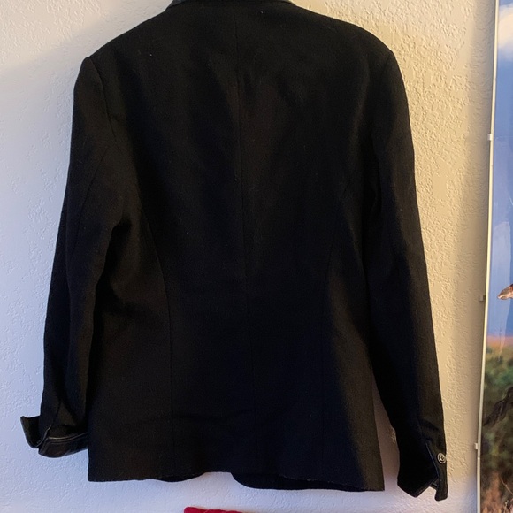 Women's 100% Wool Black Coat -Faux leather collar and cuffs - Size 10 - Picture 4 of 9